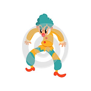 Angry clown cartoon character, halloween clown with evil eyes vector Illustration on a white background