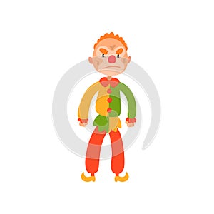 Angry clown standing, Halloween cartoon character vector Illustration on a white background