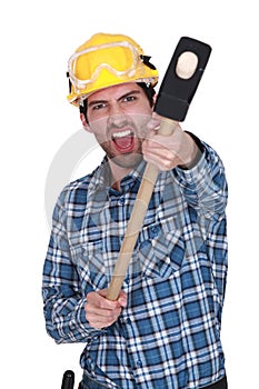 An angry construction worker