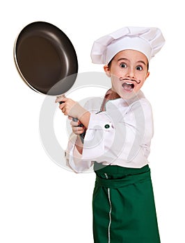 Angry cookee chief threaten by pan photo