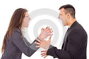 Angry couple fighting and shouting at each other