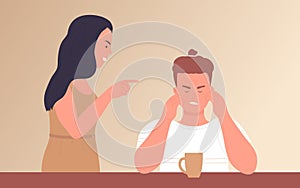 Angry couple people quarrel, dispute between married woman man, disagreement conflict