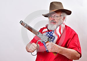 Angry cowboy cocking his Mare`s Leg weapon