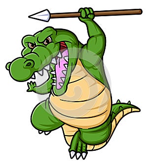 angry crocodile cartoon holding a spear