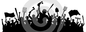 Angry crowd of people. Mass riots. Protest revolution silhouette vector photo