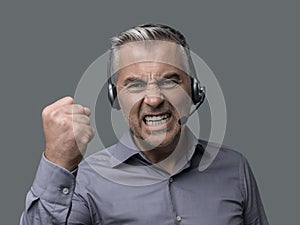 Angry customer support phone operator