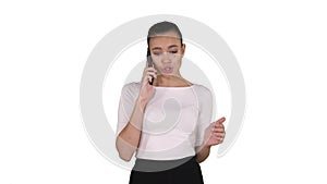 Angry dissatisfied young woman calling customer support or mobile banking, displeased client complaining about bad
