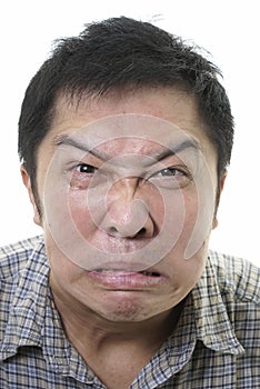 Angry distorted asian face