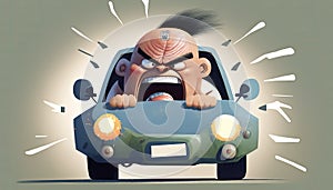 angry driver Kawaii cartoon character illustration car zen driving courtesy humor insult ride red evil  crabby stressed man