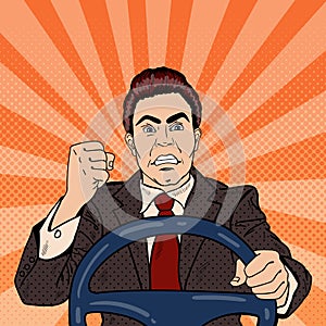 Angry Driver Man Showing his Fist Road Rage. Pop Art