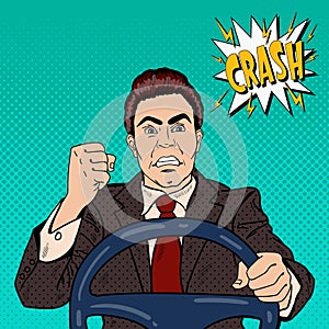 Angry Driver Man Showing his Fist Road Rage. Pop Art