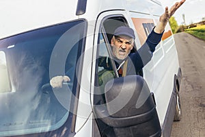 Angry driver shouting in his vehicle