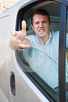 Angry Driver At Wheel Of Van