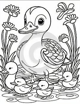 angry duck with ducklings coloring pages for kids relaxation