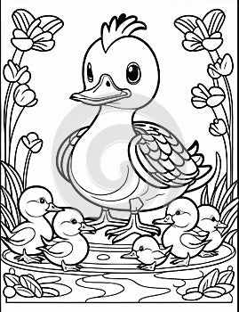 angry duck with ducklings coloring pages for kids relaxation