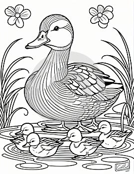 angry duck with ducklings coloring pages for kids relaxation