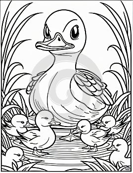 angry duck with ducklings coloring pages for kids relaxation