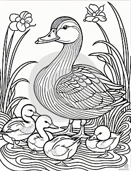 angry duck with ducklings coloring pages for kids relaxation