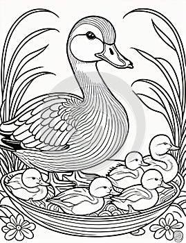 angry duck with ducklings coloring pages for kids relaxation