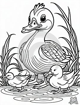 angry duck with ducklings coloring pages for kids relaxation