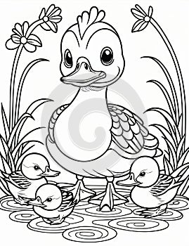 angry duck with ducklings coloring pages for kids relaxation