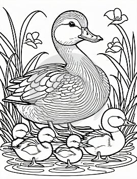 angry duck with ducklings coloring pages for kids relaxation