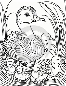 angry duck with ducklings coloring pages for kids relaxation