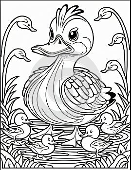 angry duck with ducklings coloring pages for kids relaxation