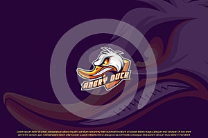 Angry duck head shield mascot logo