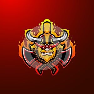 Angry dwarf gaming esport emblem mascot logo. Barbarian with beard vector illustration