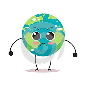 angry earth character cartoon mascot globe personage say no plastic climate change global warming save planet concept