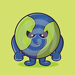 Angry earth mascot isolated cartoon in flat style