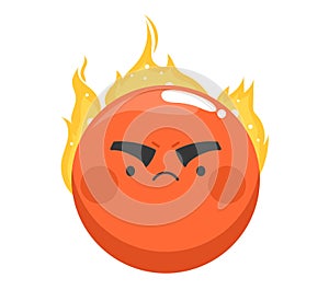 Angry emoji face with flames. Furious orange emoticon with fire on head expressing rage. Emotion and facial expression