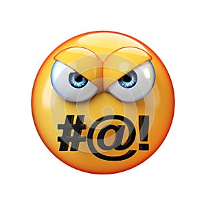 Angry emoticon swearing isolated on white background, bad mouth emoji 3d rendering photo