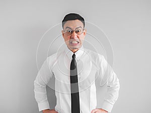 Angry employee businessman in office uniform.