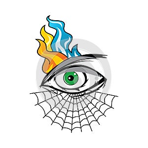 Angry eye with spiderweb tattoo cartoon theme art