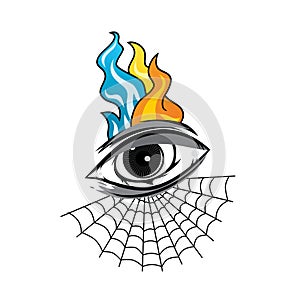 Angry eye with spiderweb tattoo cartoon theme art