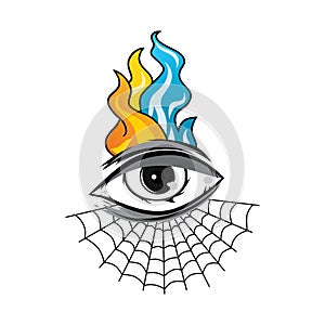 Angry eye with spiderweb tattoo cartoon theme art