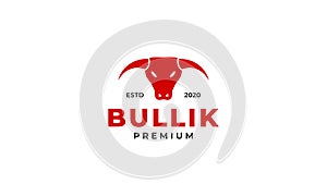 Angry face bull red with horn logo design icon mascot vintage