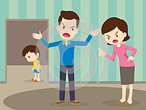 Angry family quarreling with sad child