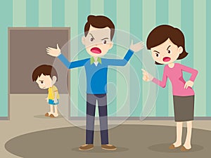 Angry family quarreling with sad child photo