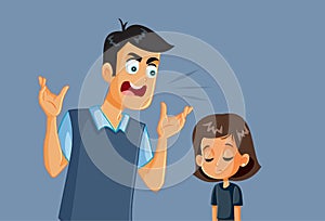 Angry Father Screaming at his Daughter Vector Illustration