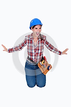 Angry female construction worker.