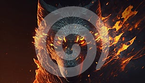Angry fire wolf 3d art