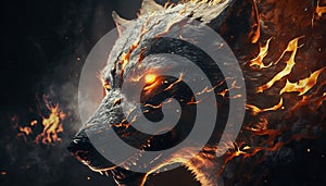 Angry fire wolf 3d art