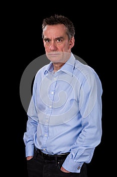 Angry Frowning Business Man in Blue Shirt