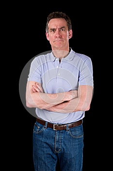 Angry Frowning Grumpy Middle Age Man with Arms Folded