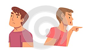 Angry Frowning Man Character Expressing Distaste and Antipathy for Someone Vector Set photo