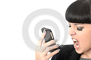 Angry Frustrated Annoyed Woman Shouting Into Cell Phone