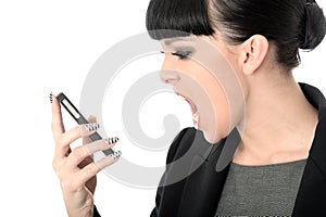 Angry Frustrated Annoyed Woman Shouting Into Cell Phone